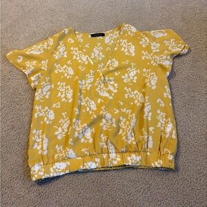Abbeline Yellow Floral V-Neck Blouse